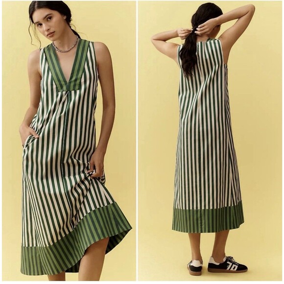 Simon Miller Mar Printed Poplin Green Midi Dress Size Medium - Picture 1 of 6